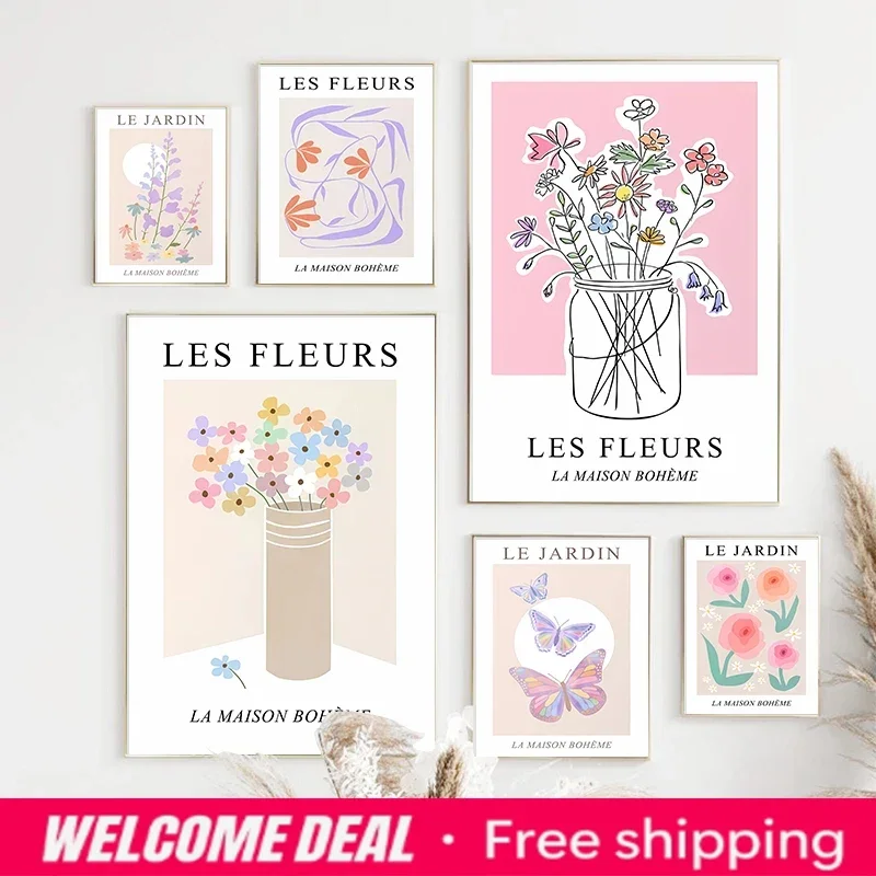2026 Affiche de marché floral abstraite Rose Tulipe Papillon coloré Peinture diamantée Image d'art esthétique murale nordique pour la maison