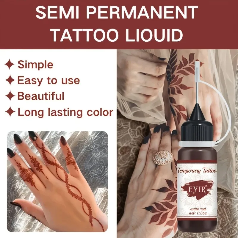 EYIR Wine Red Temporary Tattoo Paste Kit With 4 Floral Mandala Stencil Sets Henna Body Art Ink DIY Hand Painting Design - view 3
