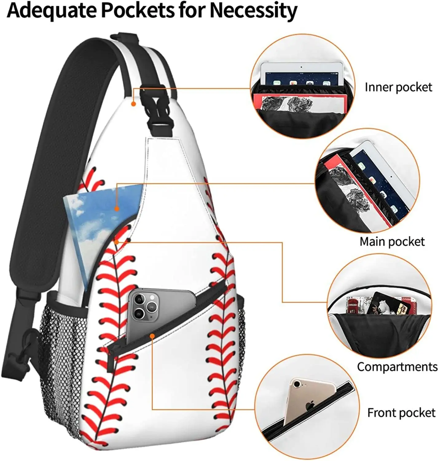 Baseball Sling Bag Chest Bag Sport Baseball Crossbody Bags For Mens Womens