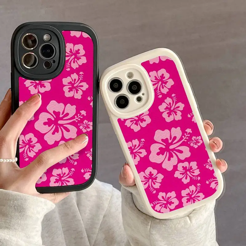 Tropical Pink Hibiscus Flower Hawaiian Phone Case For IPhone 11 12 13 14 15 Plus Pro Max PU Leather Silicon Soft Cover