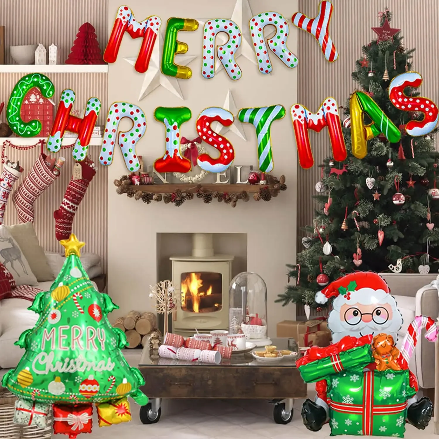 3 stücke Frohe Weihnachten Ballon Set Banner Santa Weihnachten Baum Buchstaben Folien Ballons Party Dekoration Festliche Lieferungen Foto Prop