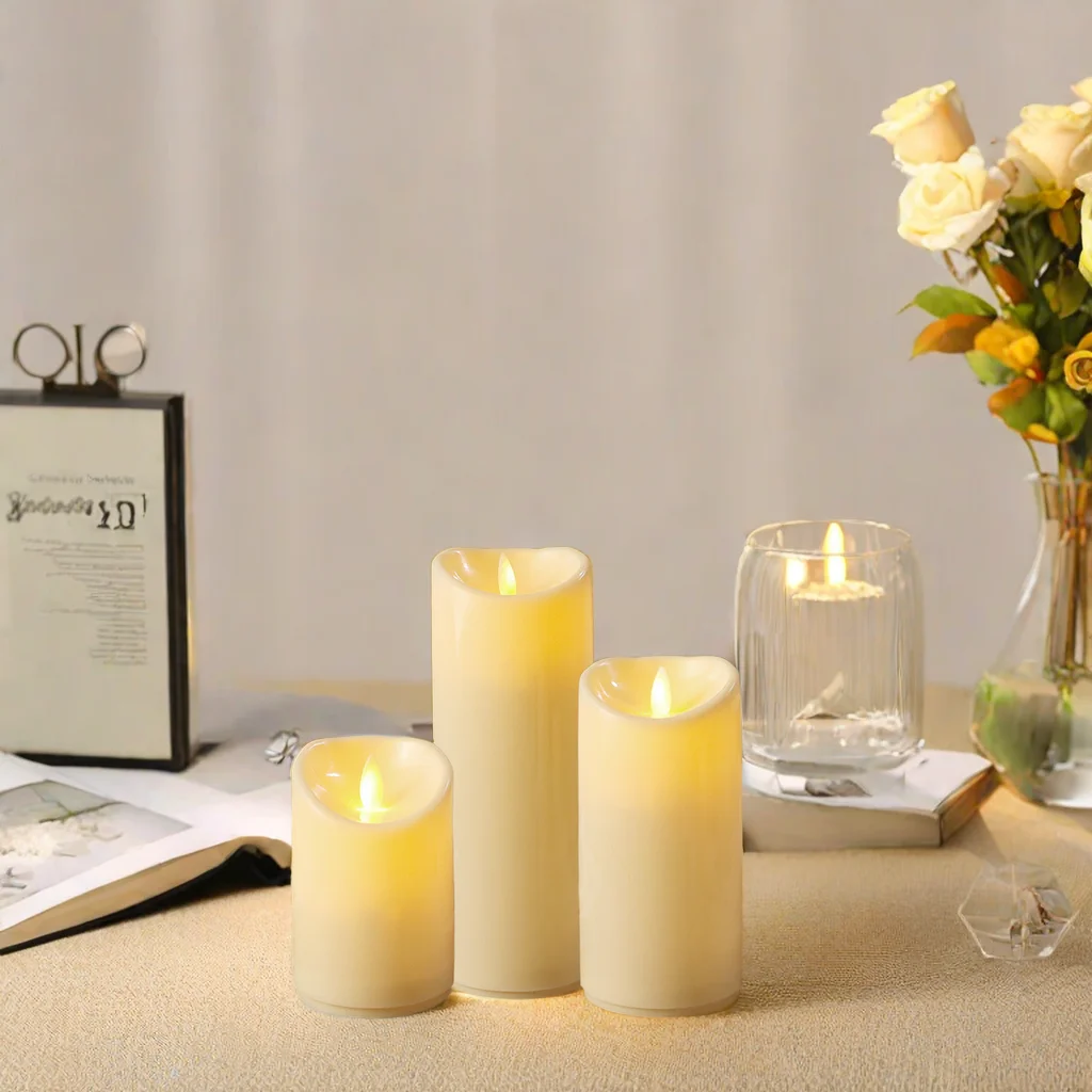 LED Electronic Candles Timer Remote USB Rechargeable Pillar Candle Atmosphere Light Christmas Wedding Party Night Lamp Tealight