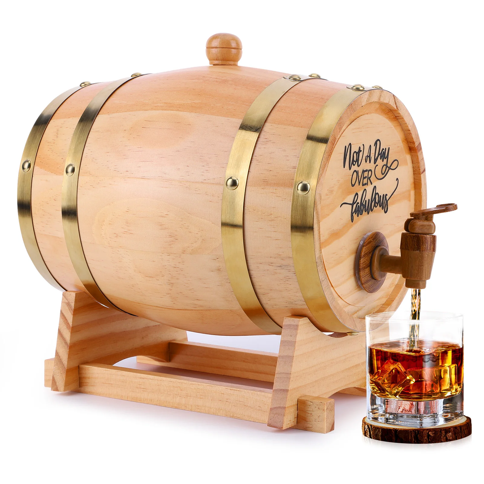 

3L Engraved Whiskey Barrel with Stand and Spigot Wine Barrel Whiskey Barrel Dispenser for Aging Whiskey Bourbon Cocktails Rum