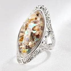 Retro Colorful Shell Carved Large Ring