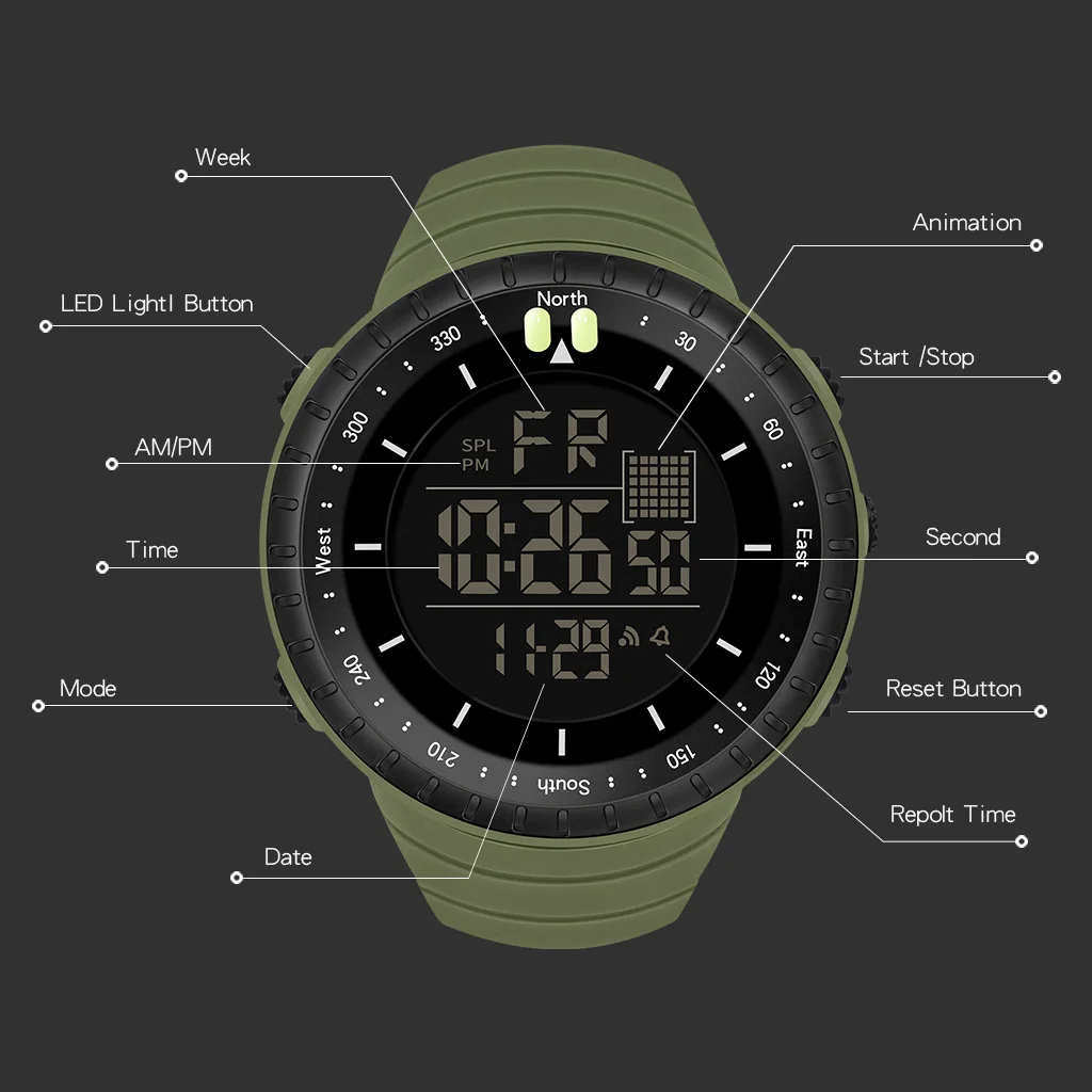 SYNOKE Digital Watch Men Sport Watches Electronic LED Male Wrist Watch For Men Clock 50M Waterproof Wristwatch Outdoor Hours