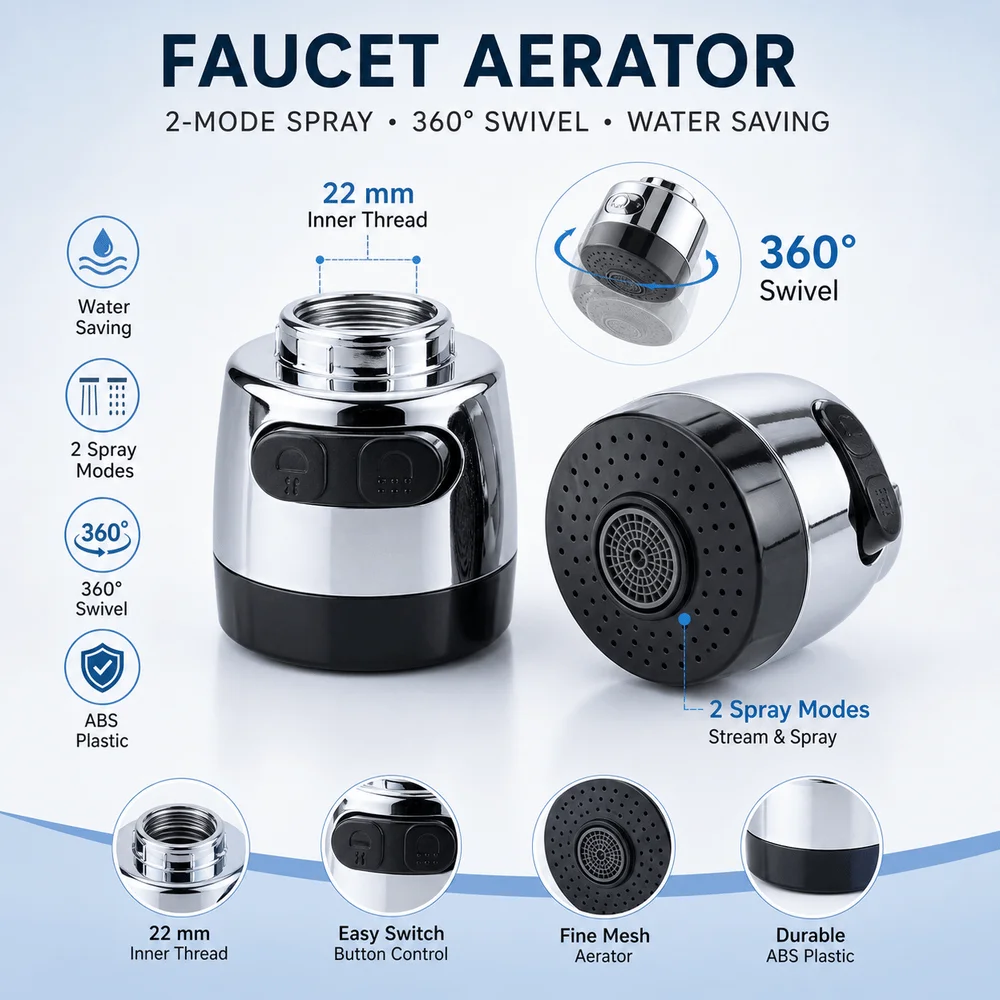 New ABS Faucet Aerator Water Saving Rotating Tap Aerator Adjustable Water Direction Swivel Faucet Nozzle Kitchen Sink
