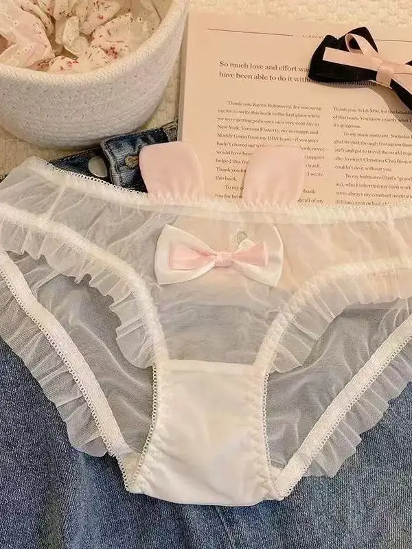 Cute  Knot Lace  Pink Rabbit Sexy Pure Desire Net  Panties Low Waist Breathable Quick Dry Comfortable Un...