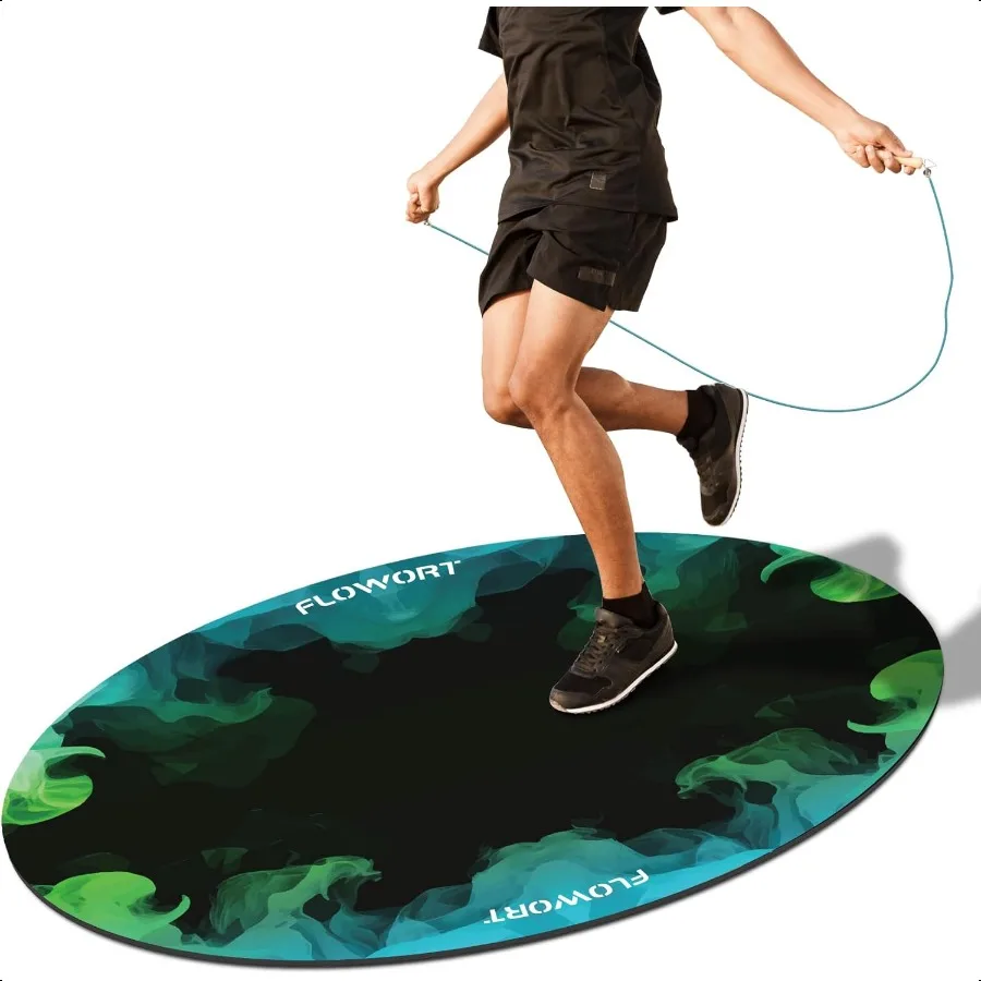 Cheete Jump Rope Mat Large Rubber Exercise Mat Indoor Outdoor Shock Absorbing Mat NonSlip Oval Design for Floor and Rope Protec