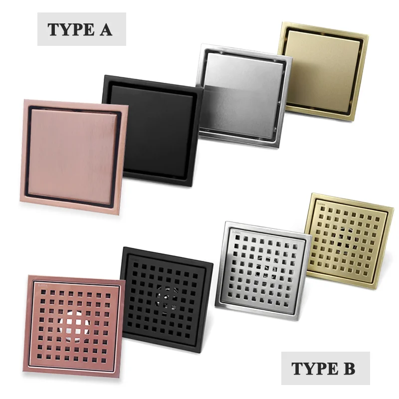 

Brushed Nickel 15cm*15cm Tile Invisible Embedded Grid Bathroom Shower Insect-Proof Deodorant Floor Drain Square Floor Drain