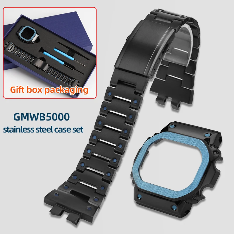 Mod kit Case GMW-B5000 For Casio G-SHOCK Series 40th Anniversary GMW-B5000 Metal Stainless Steel Strap Case Set Tool+Gift Box