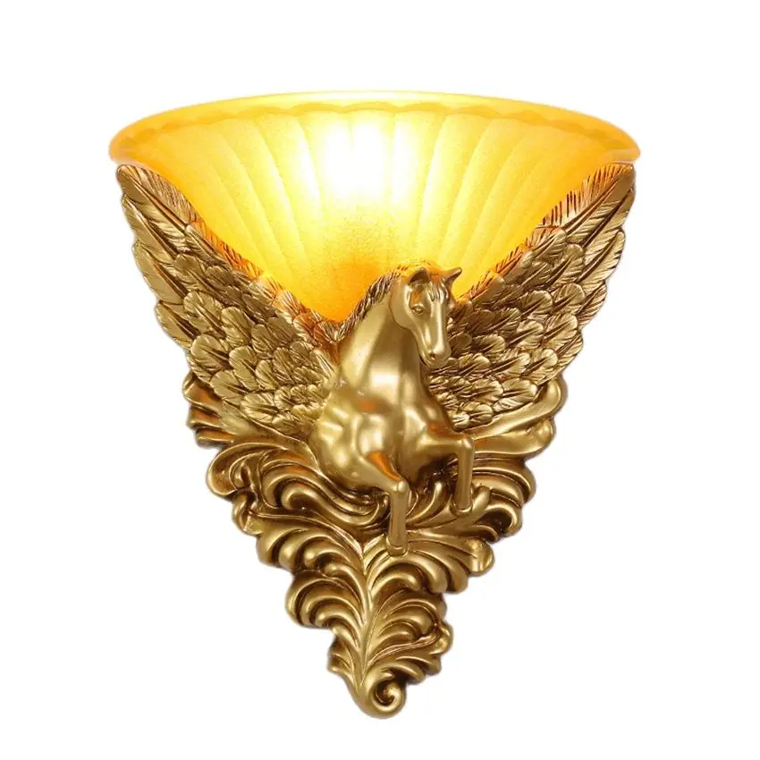 European vintage pegasus wing resin wall lamps bedroom living room decoration staircase doorway hallway bathroom sconces lights