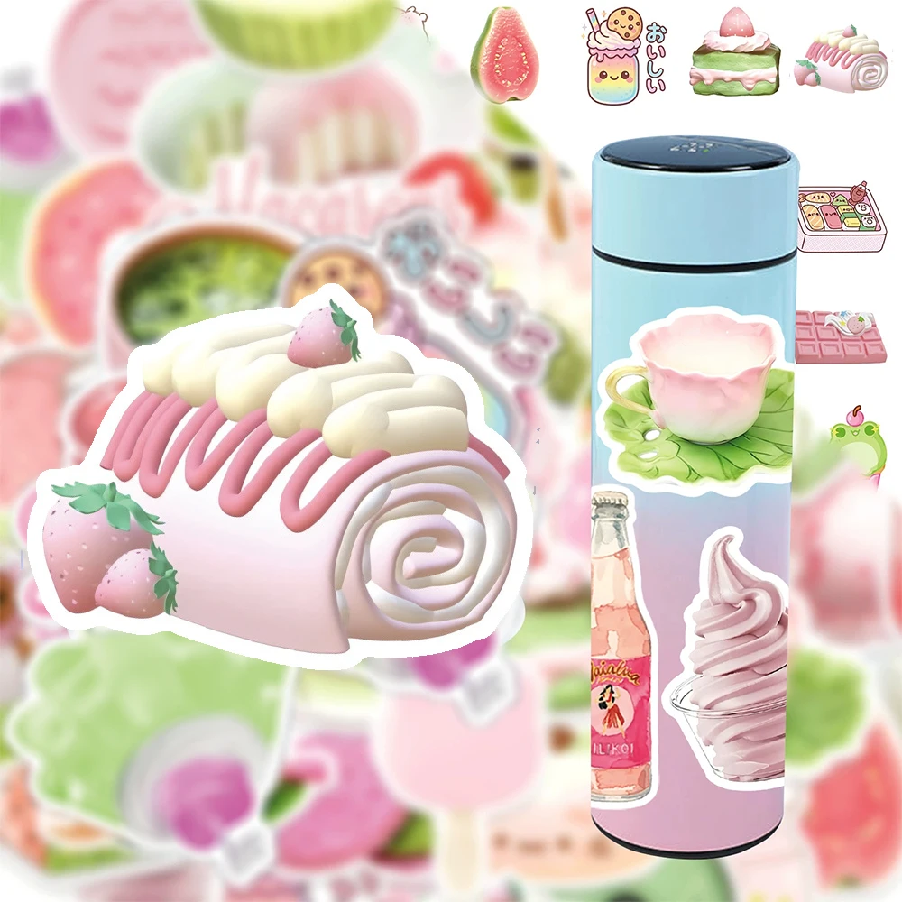 

10/30/50/100pcs Pink and Green INS Style Fresh Dessert Stickers Aesthetic Cartoon Decal DIY Skateboard Phone Guitar Cute Sticker
