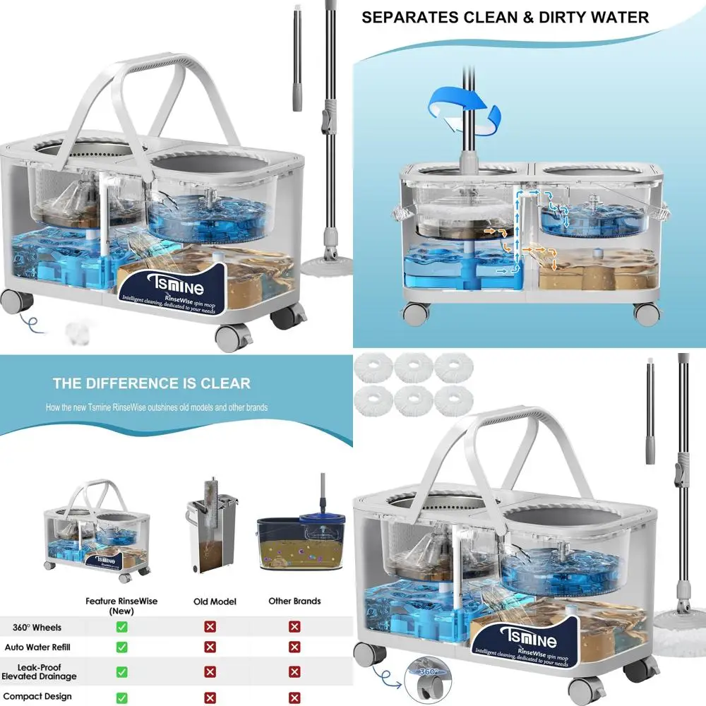 

Компактная швабра с функцией разделения чистой и грязной воды, 360° ° Поворотные колесики, подходят для домашних животных, для полов из твердых пород дерева и плитки, регулируемые.
