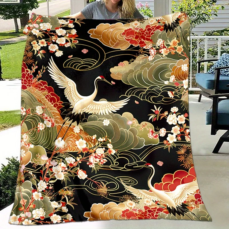 Versatile Japanese Art Print Blanket - Soft, Warm Flannel for Sofa, Bed, and Outdoor Use - Perfect Gift Idea