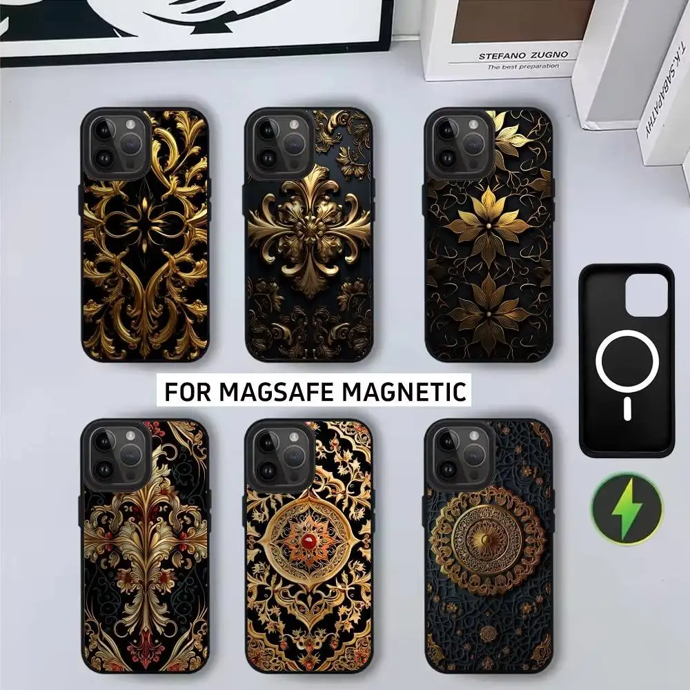

M-Metal P-Pattern Phone Case For iPhone17,16,15,14,13,12,11 Plus,Pro Magnetic with Magsafe Wireless Charging