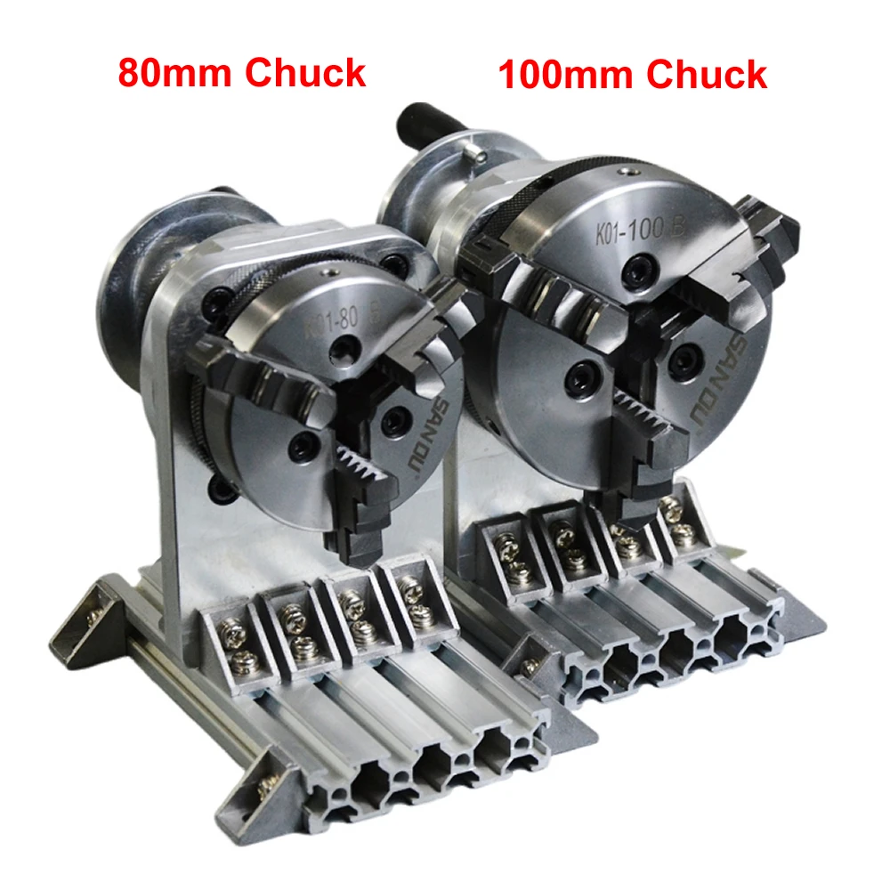Manual Rotary Axis 80mm 100mm Chuck 3 Jaws Center Height 106MM Full Aluminum Hand Crank Rotating Chuck