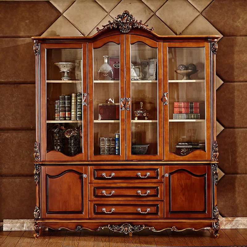 

European four-door bookcase study solid wood bookcase American retro cabinet home