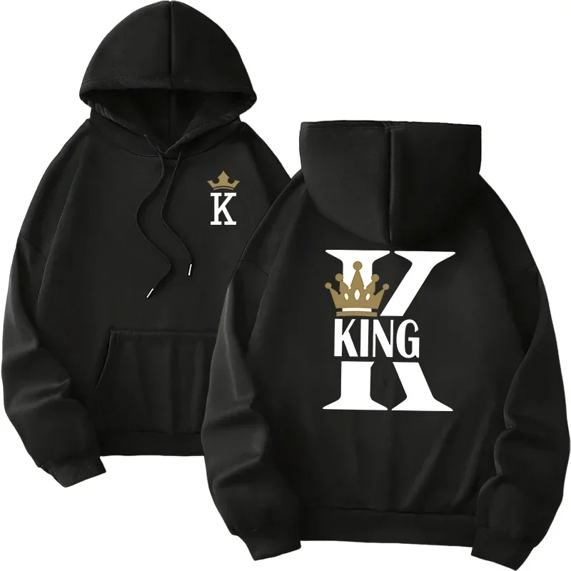 

Autumn men's long-sleeved hooded sweatshirt with King&Queen pattern printed casual daily wear Y2k fashion sweatshirt