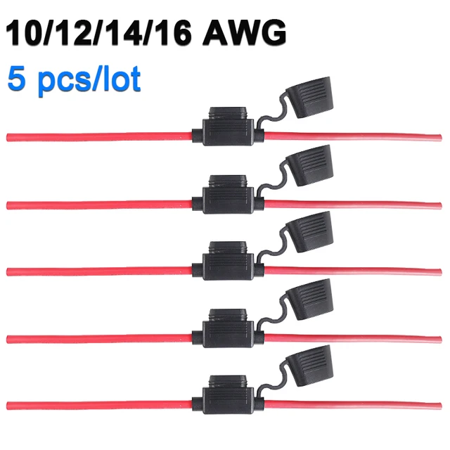 5pcs10A 20A 30A 50A bezpiecznik Gniazdo zasilania Wodoodporny Mini Mały Średni Automatyczny uchwyt bezpiecznika 16/14/12/10AWG Samochodowy bezpiecznik płaski przewód kablowy