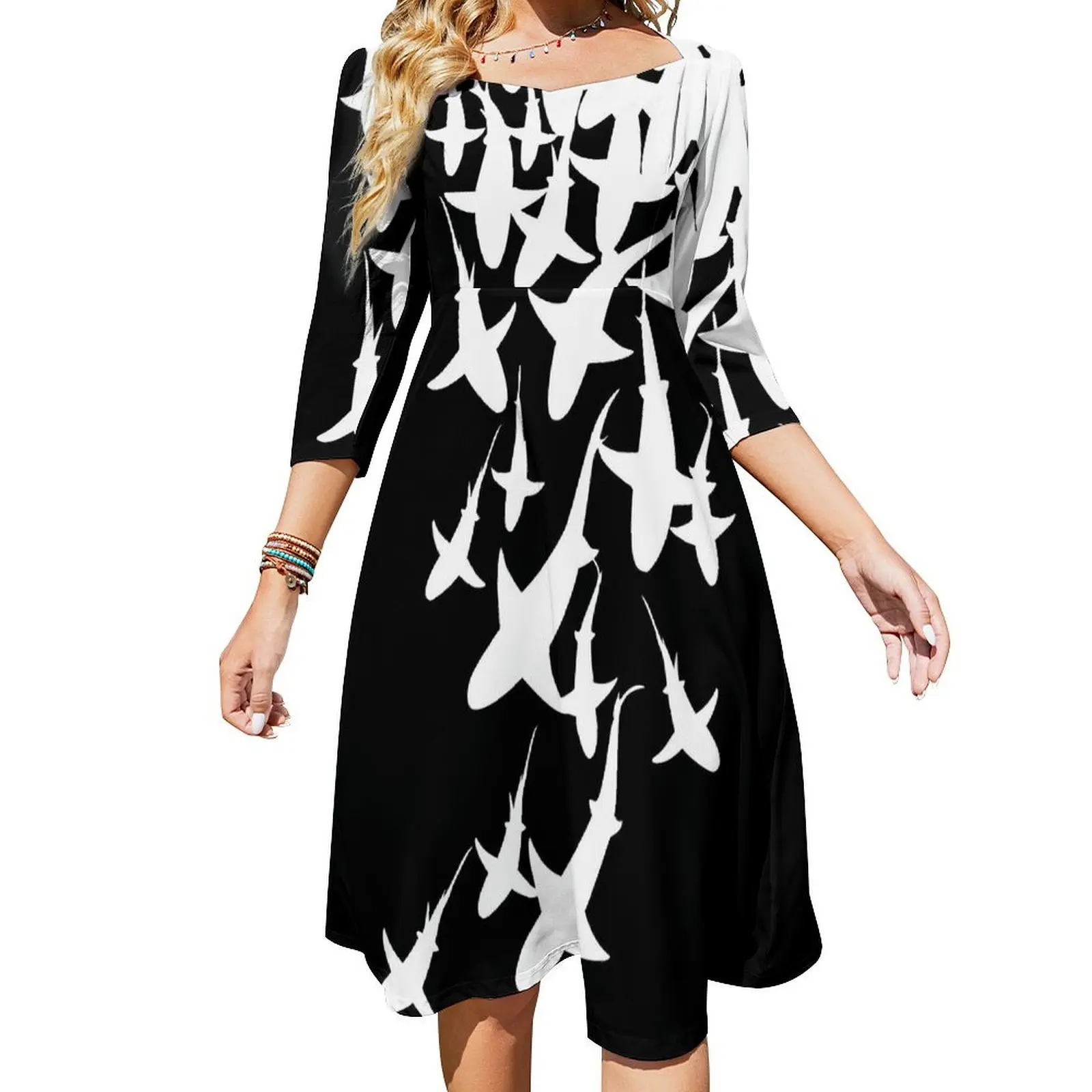 

Funny Sharks Casual Dress Female Animal Print Aesthetic Dresses Sexy Vintage Dress Design Clothes Big Size 4XL 5XL