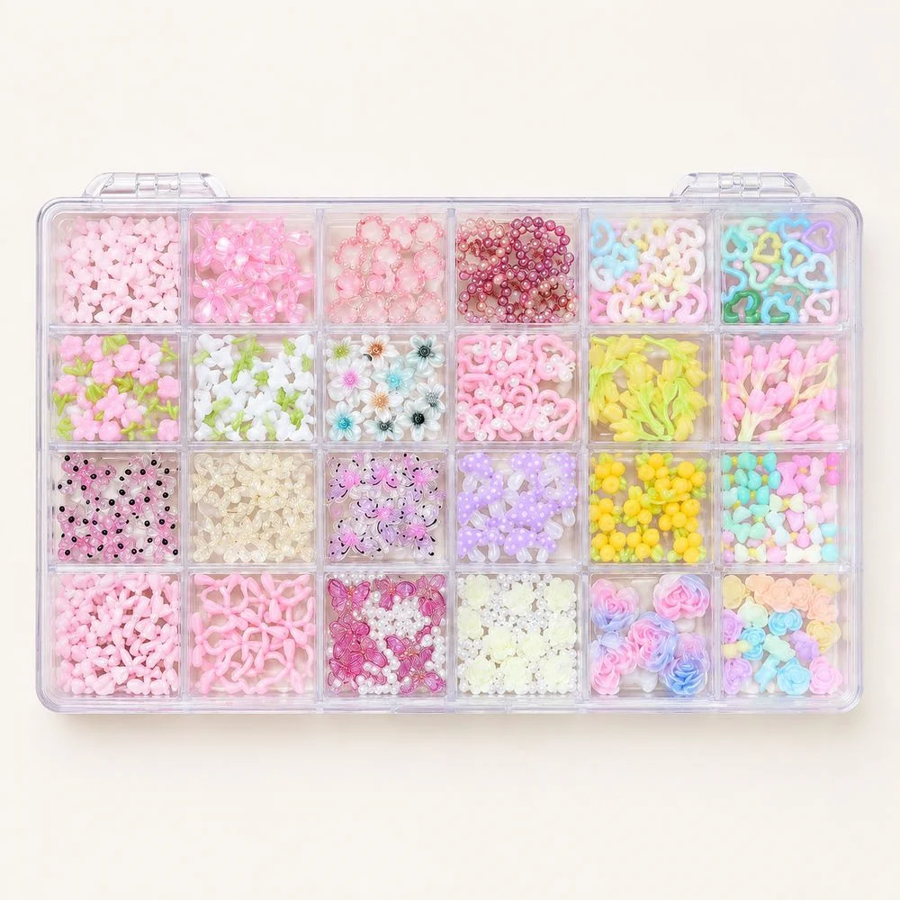 24Grids Matte Pastel Nail Art Charms Dreamy Cloud Bow Star Butterfly Set for Girls Slumber Party DIY Manicure Nail Decoration