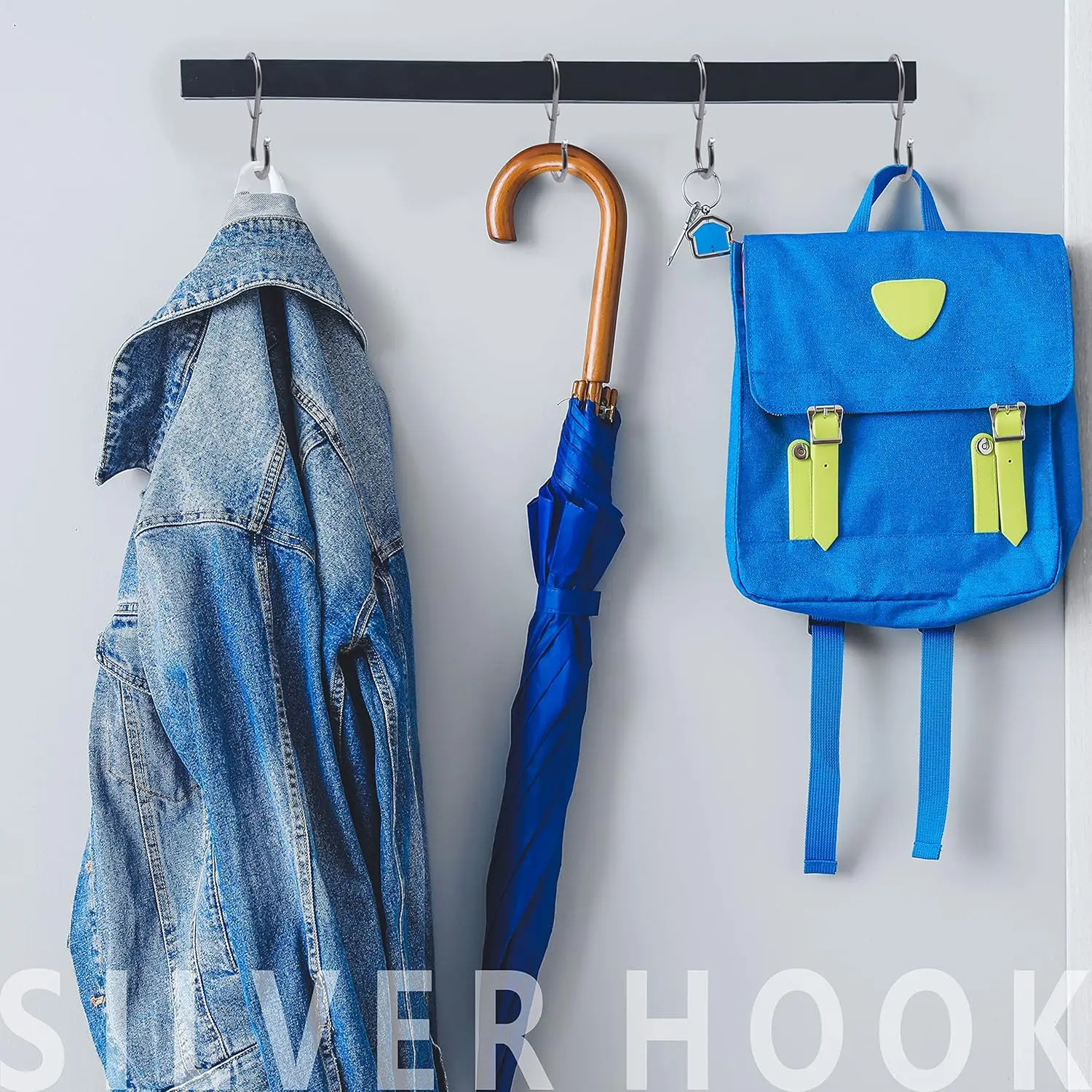 Rostfreier S-förmiger Haken, robuster Metallhaken mit Sicherheitsschnalle, geeignet zum Aufhängen von Gegenständen, Kleidung, Töpfen, Tassen, Schlüsseln, Taschen – Detail 6