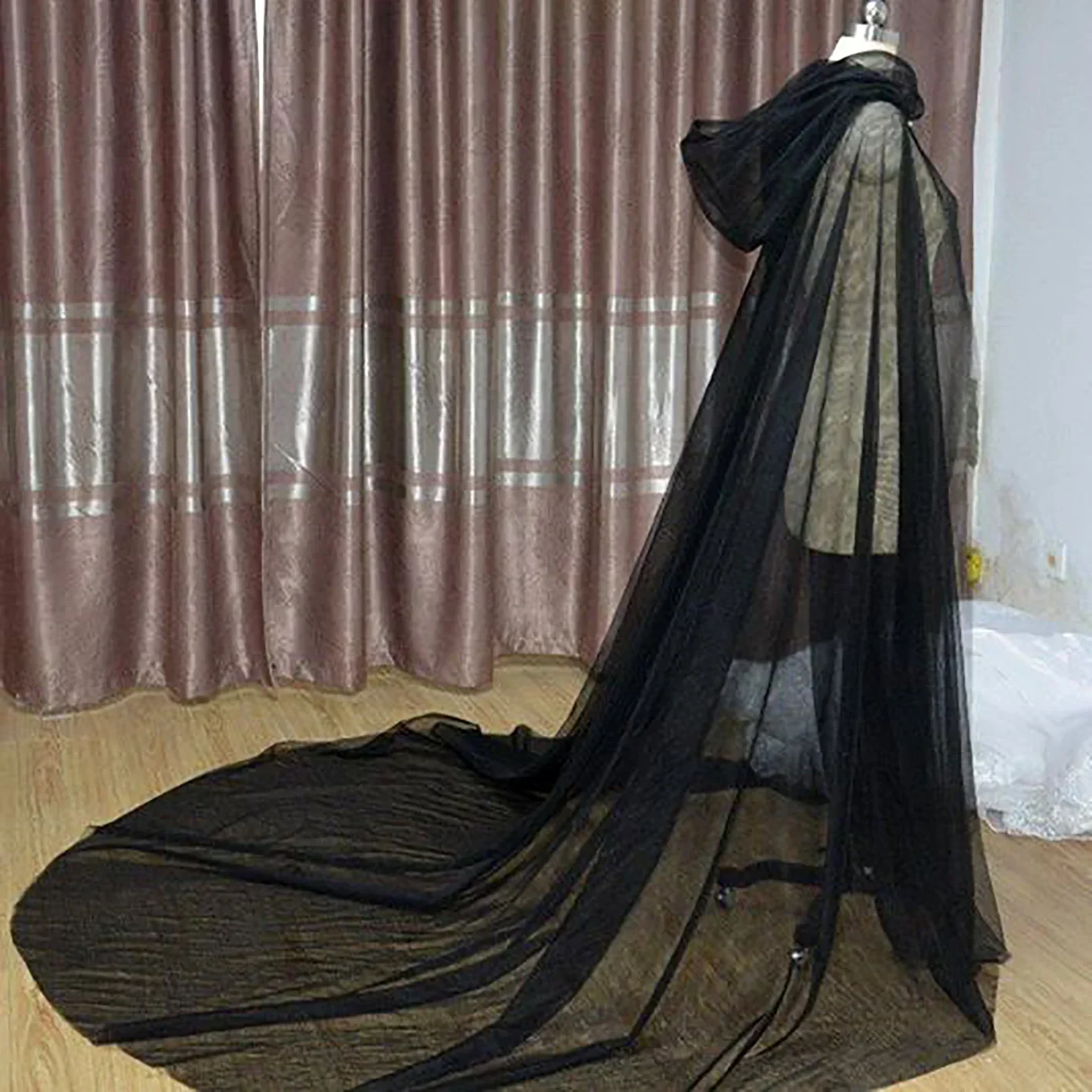 whiteblack Wedding Tulle Cloak Cape Hooded Medieval Bridal accessories Shawl Coat Women Coat hood cape bolero formal custom size