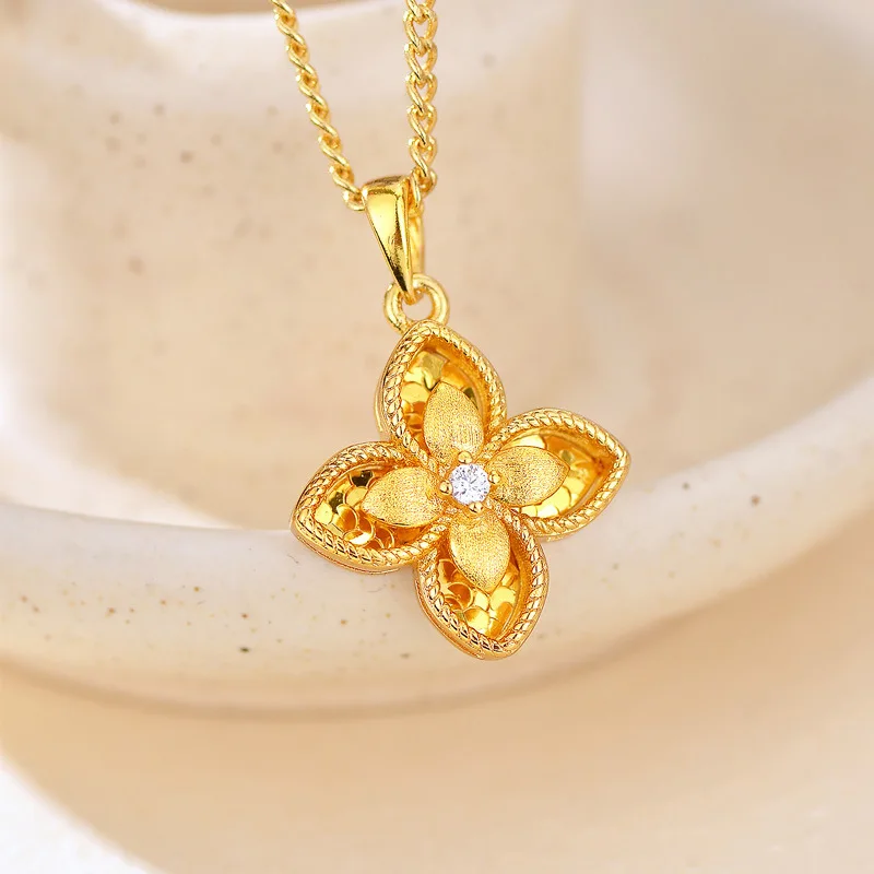 

Luxury 24K 9999 Pure Gold real gold Women's Light Luxury Lucky Grass Pendant Necklace