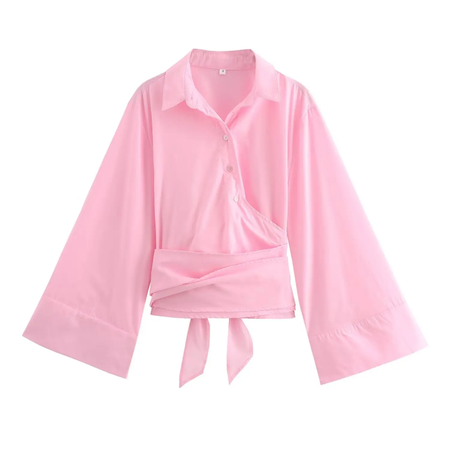 Zach Ailsa Autumn/Winter New Women\'s Loose Casual Versatile Polo Collar Long Sleeve Double Flap Poplin Shirt