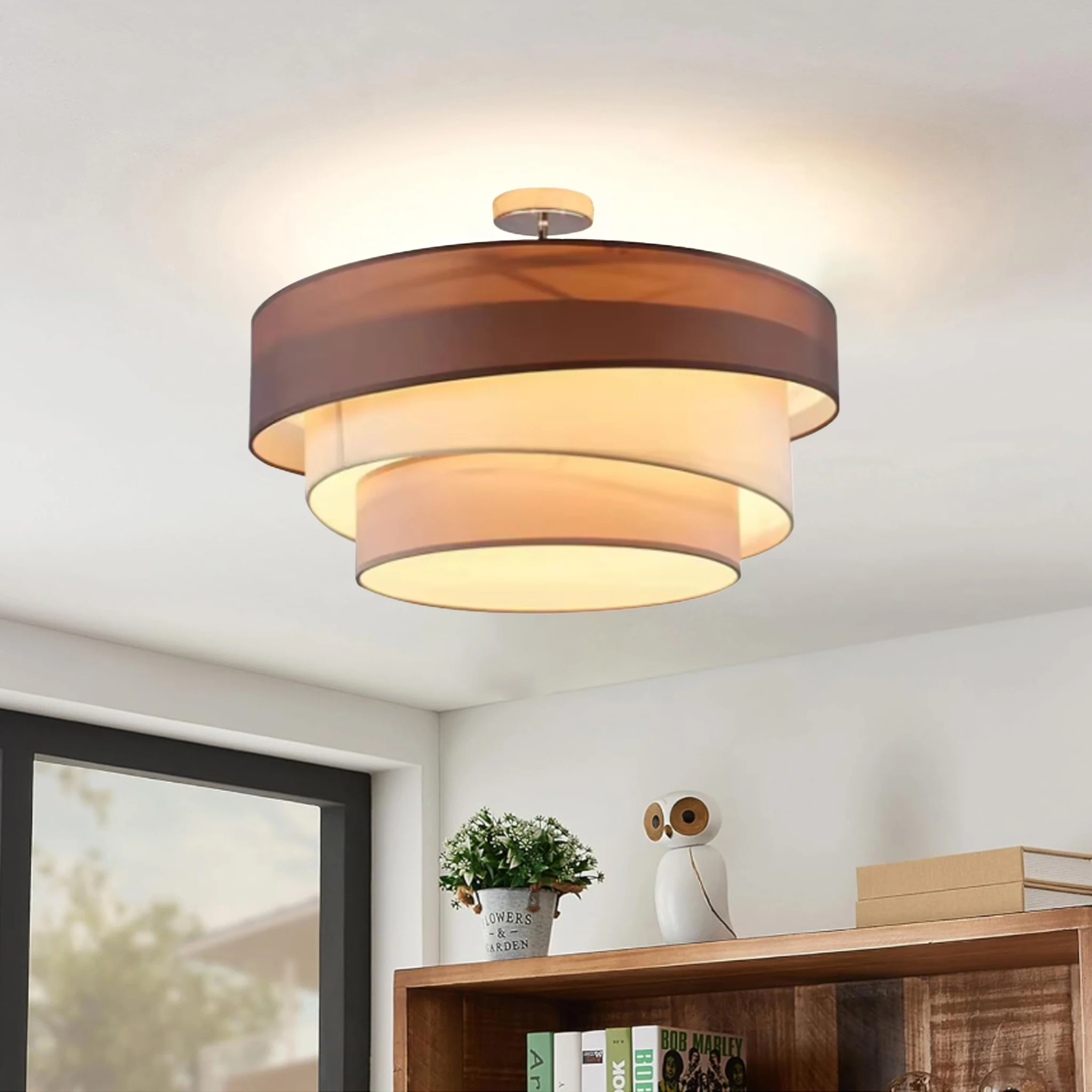 Modern 3-Tier Cloth Ceiling Light Multi-Layer Drum LED Chandelier Bedroom Home Living Dining Room Decor