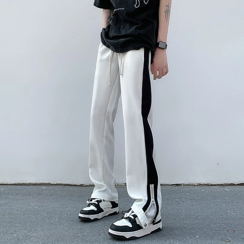 

Zip Ice Silk Summer Men's Casual Straight Pants Baggy Long Male Trousers High Quality Streetwear Y2k Aesthetic Designer Clothes