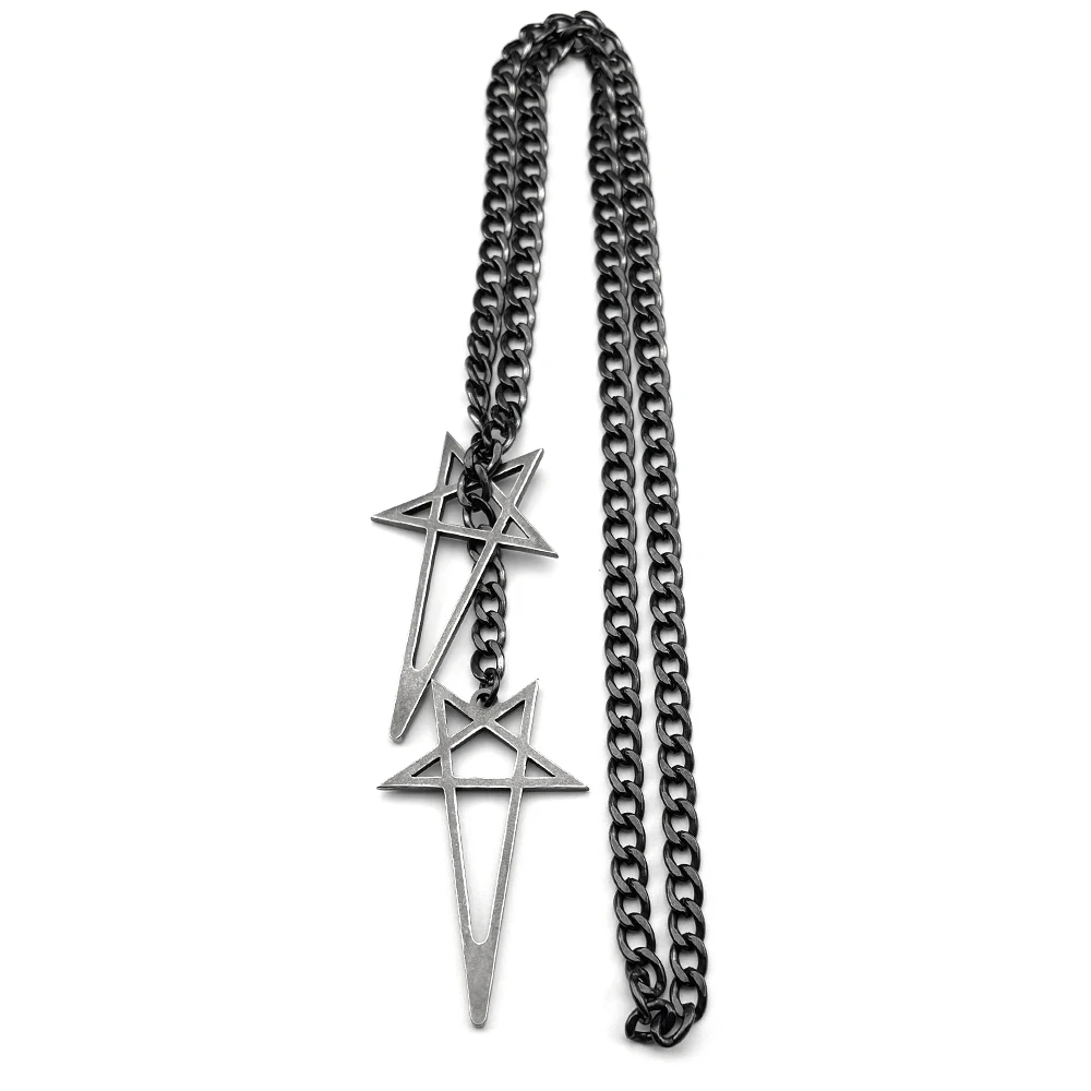 Hiphop Invertierte Pentagramm Kette Frauen Männer Edelstahl Schwarz Goth Y Form Party Lange Anhänger Toggle Halskette Schmuck Geschenk – Detail 8