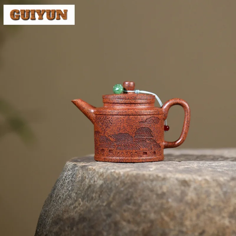 

Чайник из фиолетовой глины Исин, 130 мл, горшок ручной работы High De Zhong, сырая руда, киль, чайник для заваривания чая с золотым песком и ситечком, чай Zisha