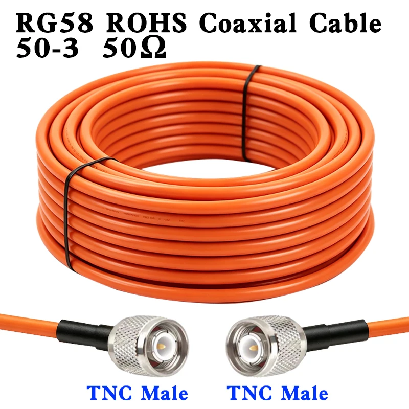 RG58 Coaxial Cable 50‑Ohm TNC Male to TNC Male RF Coax Wire for Radio Antenna Scanner Signal Transmission Low Loss Coaxial Jumpe