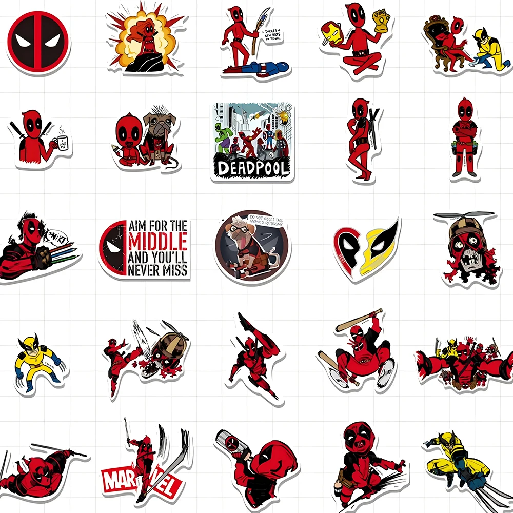 10/30/50PCS Disney Marvel Deadpool Wolverine Stickers Movie Decals Cool DIY Phone Bike Car Waterproof Kids Cartoon Sticker Toys