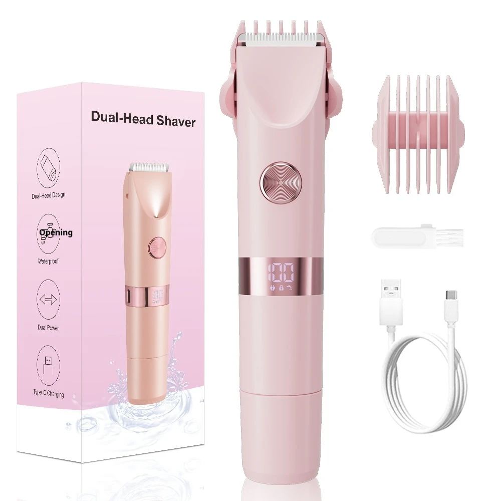 2-in-1 Dual-Head Electric Epilator for Women Rechargeable Waterproof Trimmer with Digital Display for Intimate Grooming Home Use