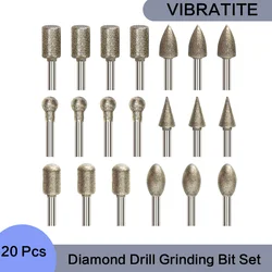 Set di punte diamantate per trapano diamantato da 20 pezzi con utensili rotanti per intaglio della pietra con gambo da 1/8 di pollice per lucidare piastrelle ceramica marmo granito