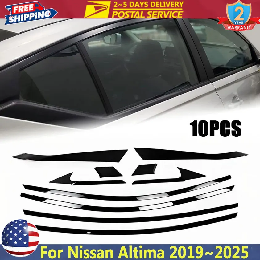 

10 шт./компл., черная стальная полоса для накладки на пороги для Nissan Altima 2019 ~ 2025, накладка на окно автомобиля, водонепроницаемая накладка