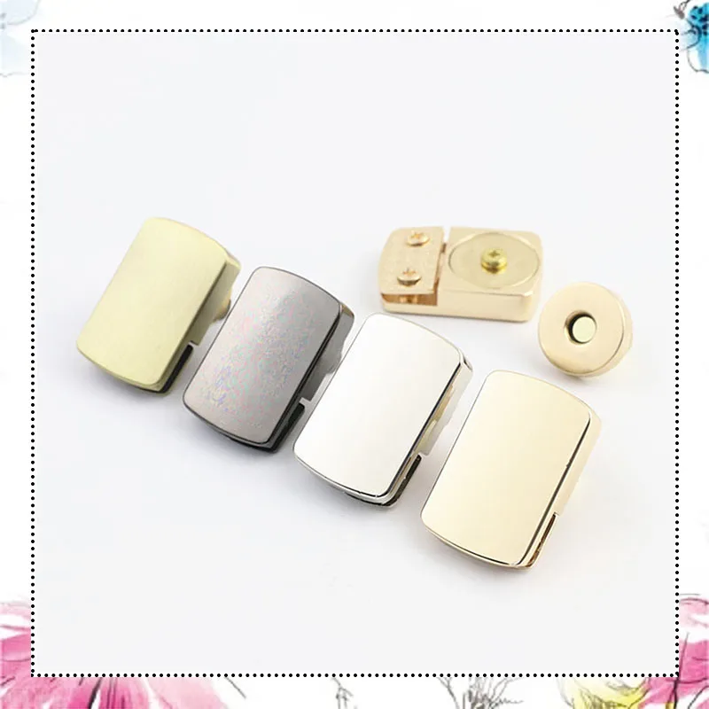 10Pcs 22X33mm Rectangle Bag Magnetic Button Lock Clasp Metal Handbag Pushed Lock Snap Buckle Hook Replacement Closure Accessory