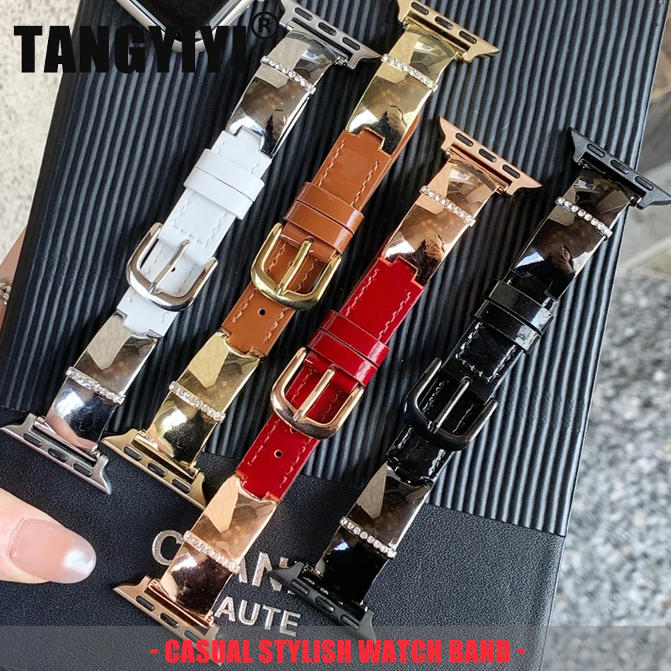 

Fashion Diamond Metal Bracelet For Apple Watch Band S11/10/9/8/7/6/5/4/SE/Ultra 2 iWatch Leather Strap 49/46/45/44/42/41/40/38mm