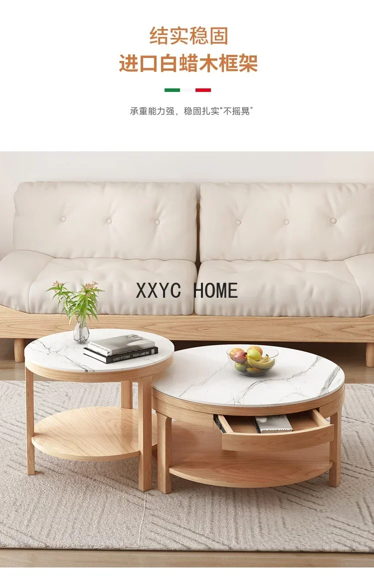 Tavolino da caffè in lamiera di pietra Combinazione di mobile TV Tavolo da tè semplice in legno massello di marmo