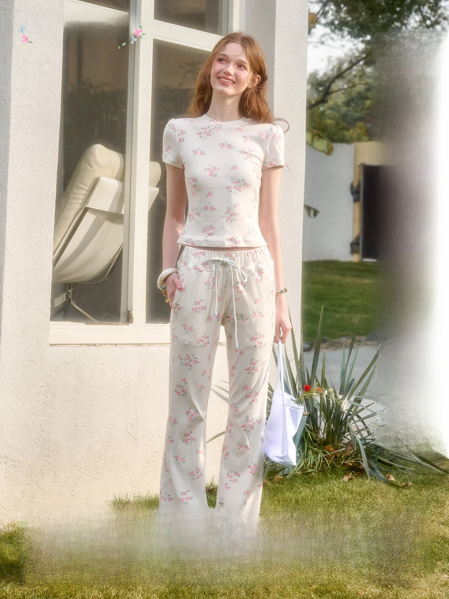 

Galaxy Eternal Basic "Blue Velvet" Comfortable Soft Cotton Elegant Precise Cute Floral Print Casual Fashion Women's Set