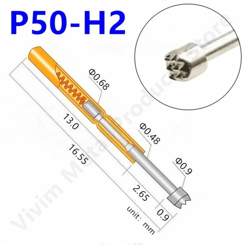 50/100PCS P50-H2 Spring Test Probe Test Pin Pogo Pin P50-H Electric ICT FCT PCB Test Tool 0.90/0.68/16.55mm Needle Serrated Tip