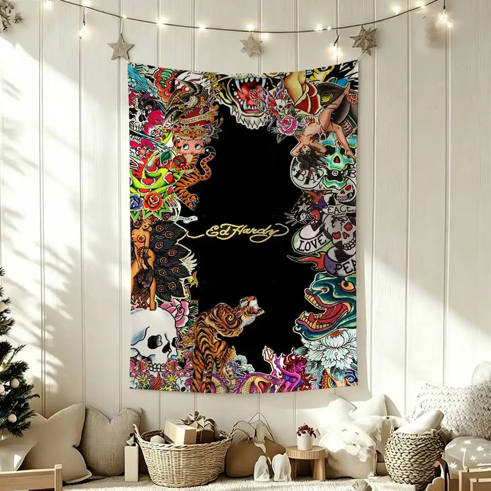 E-Ed Hardy Tiger Brands  Flags Wall Hanging Tapestry Outdoor Garage Room Decorative flag Background Blanket