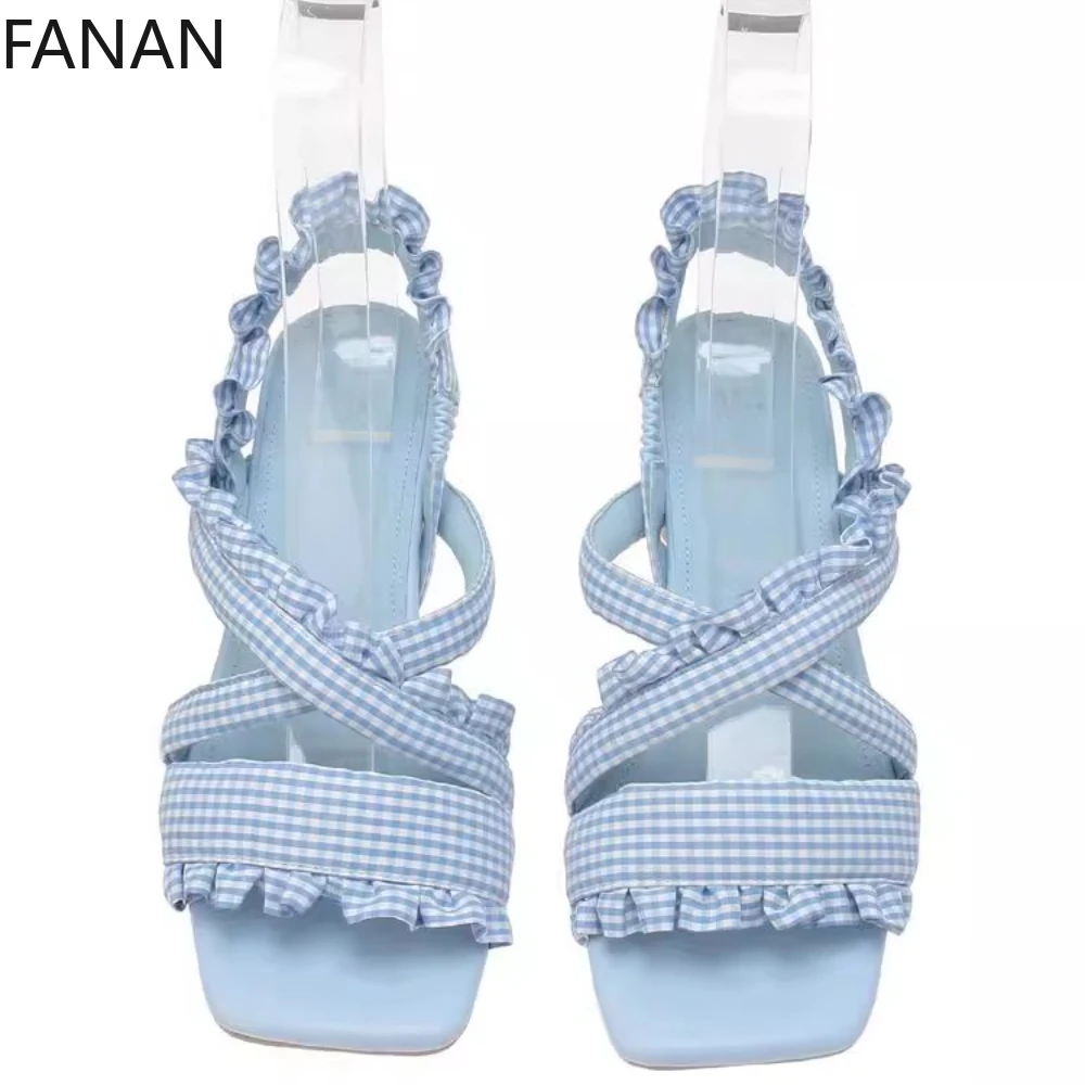 

Summer Low Heel Sandals Casual Girl Flat Shoes Shoes for Women's 2025 Elegant Fashion Casual Slippers Plaid Shoes