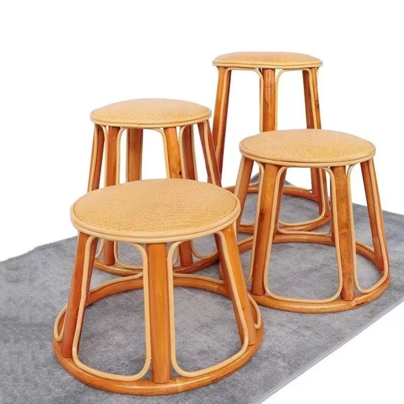 Handwoven Child‘s Stool，Natural Woven Wood Round Seat，Small Handmade Footstool for Kids Room，Eco-Friendly Nursery Toddler Bench