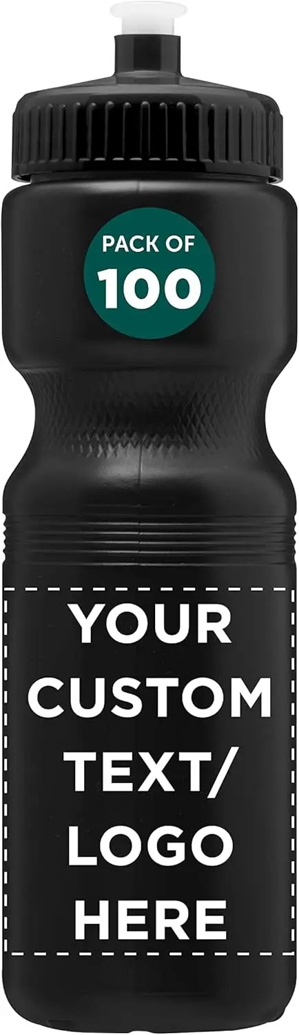 

PROMOS 28 oz. Custom Push Cap Plastic Water Bottles Set of 100, Personalized Bulk Pack - Perfect for Gym, Hiking, Camping, Outdo