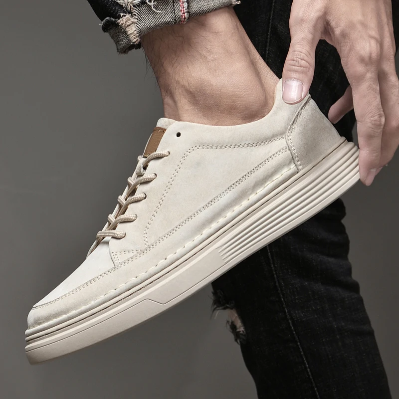 Męskie beżowe obuwie męskie z naturalnej skóry, antypoślizgowe, męskie buty do chodzenia Comfortabel Tenis Masculino, nowe obuwie na zewnątrz