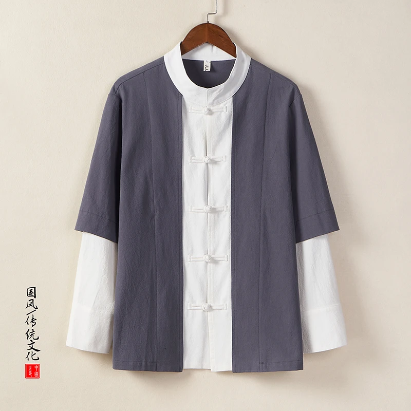 

Traditional Men Shirts Chinese Style Retro Cotton Linen Shirts Men Casual Blouses Zen Meditation Men's Kung Fu Tai Chi Tang Suit