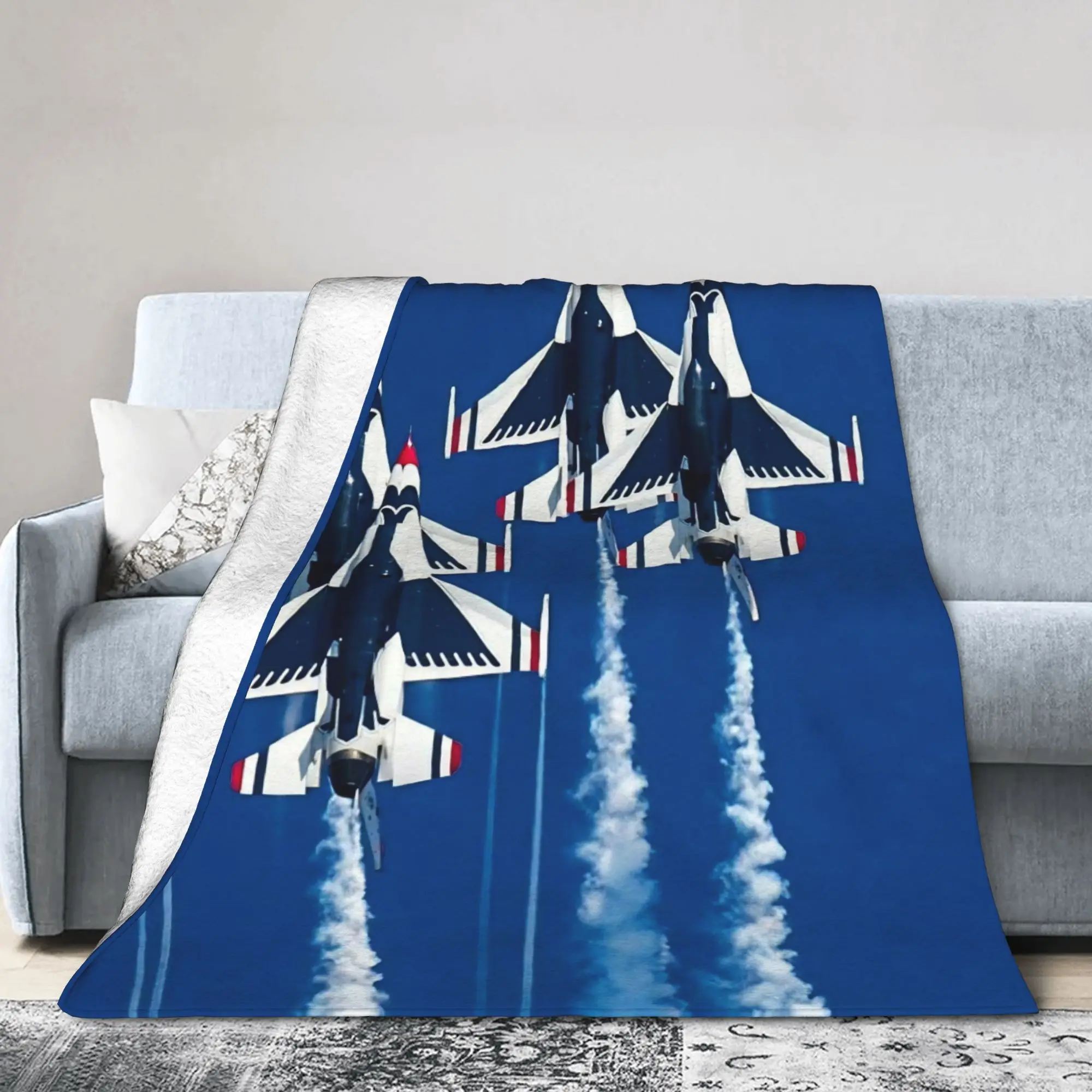 Thunder-Birds International Rescue Flannel Throw Blankets Rocket Plane for Bed Knitted Blanket Lightweight Multi-function Throws